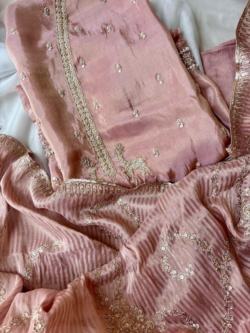 Peach Tissue Un stitched Salwar